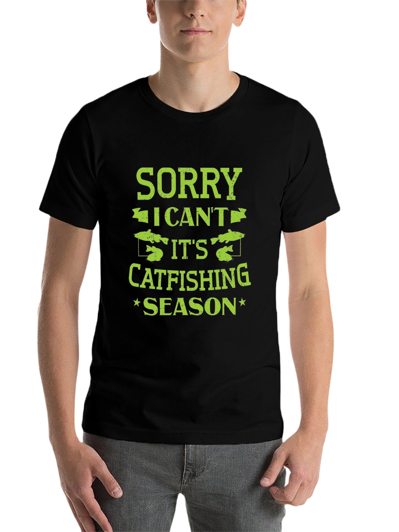 Black Sorry I Can't Catfishing Season Black T-Shirt view 7
