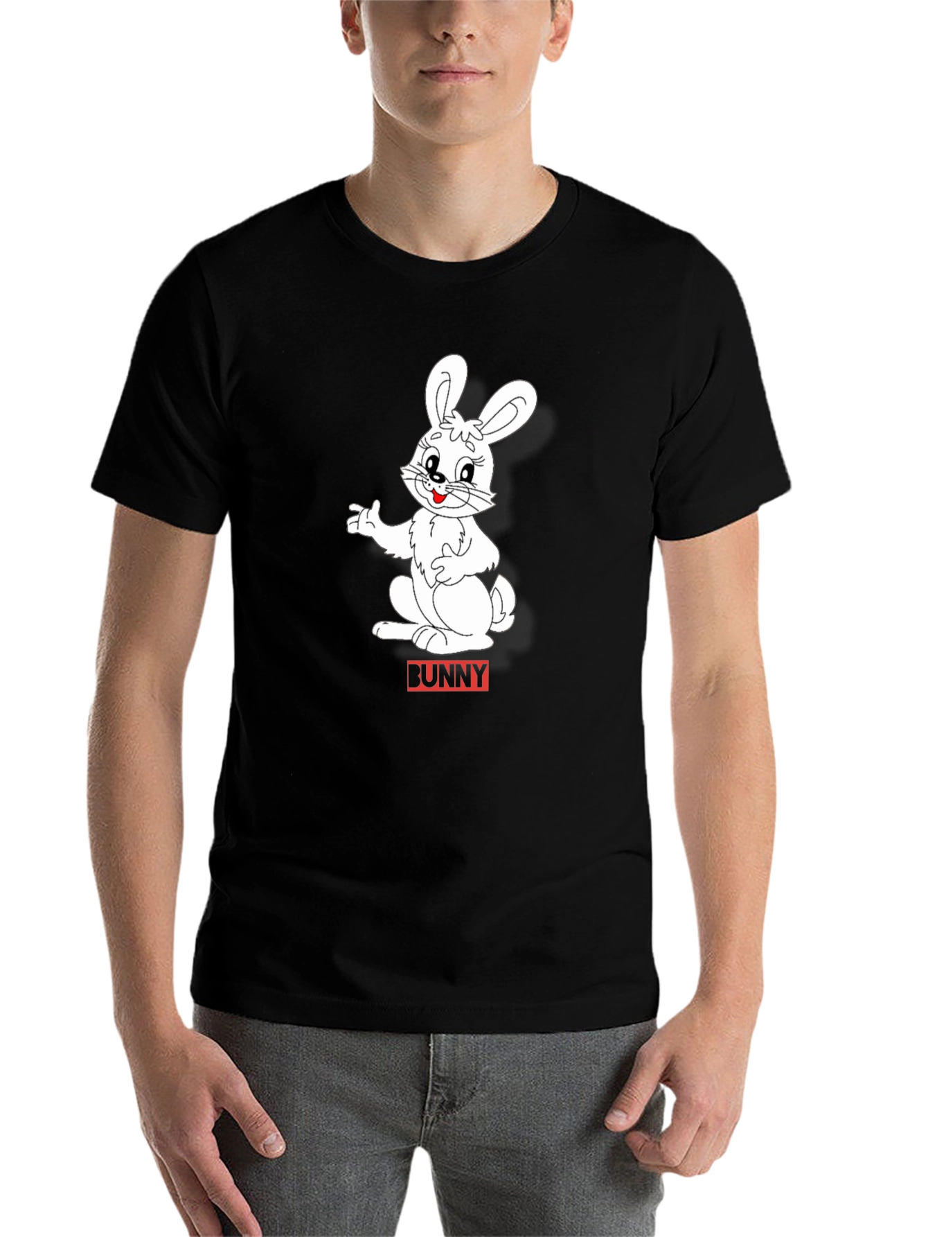 Black Bunny Graphic Black T-Shirt - Soft Cotton Blend Casual Tee view 7