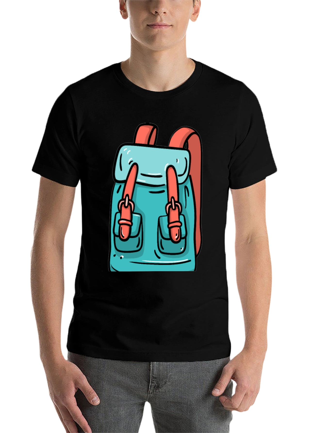 Black Backpack Cartoon Graphic Black T-Shirt view 7