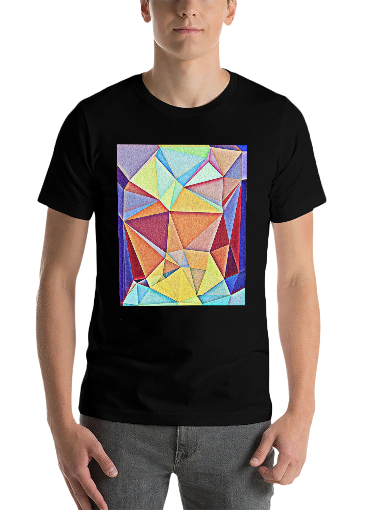 Black Geometric Triangle Art Tee - Modern Abstract Design view 7
