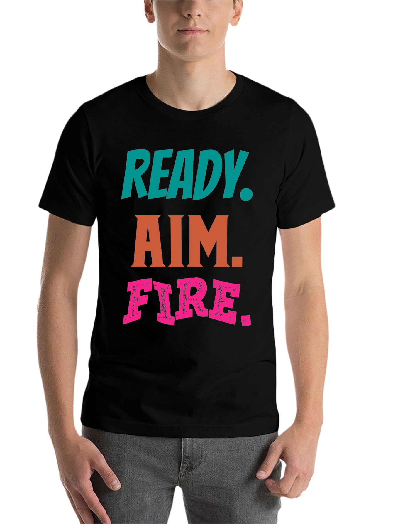 Black Ready Aim Fire Graphic Tee - Black Cotton T-Shirt view 7