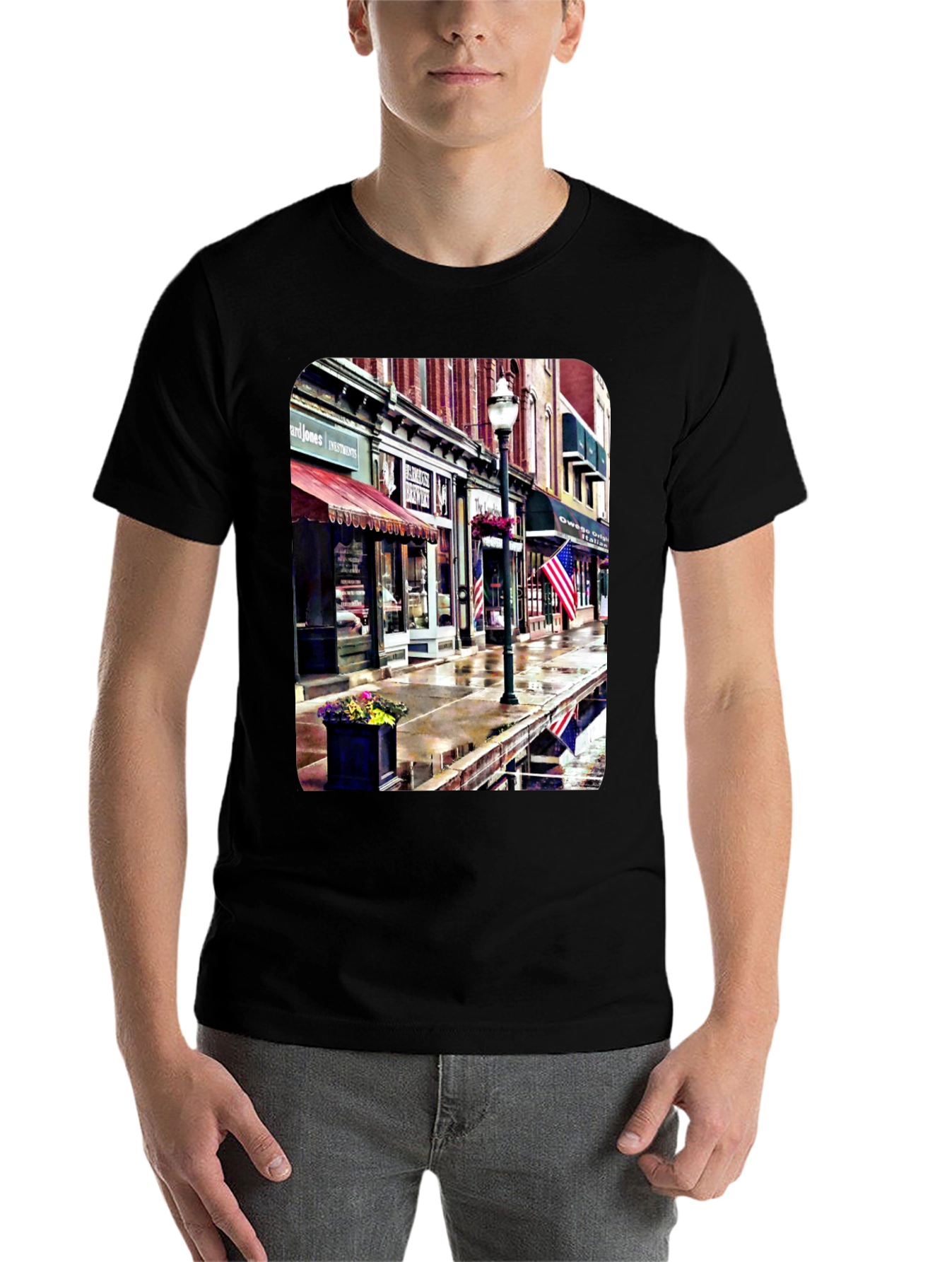 Black Downtown Street View Graphic T-Shirt view 7