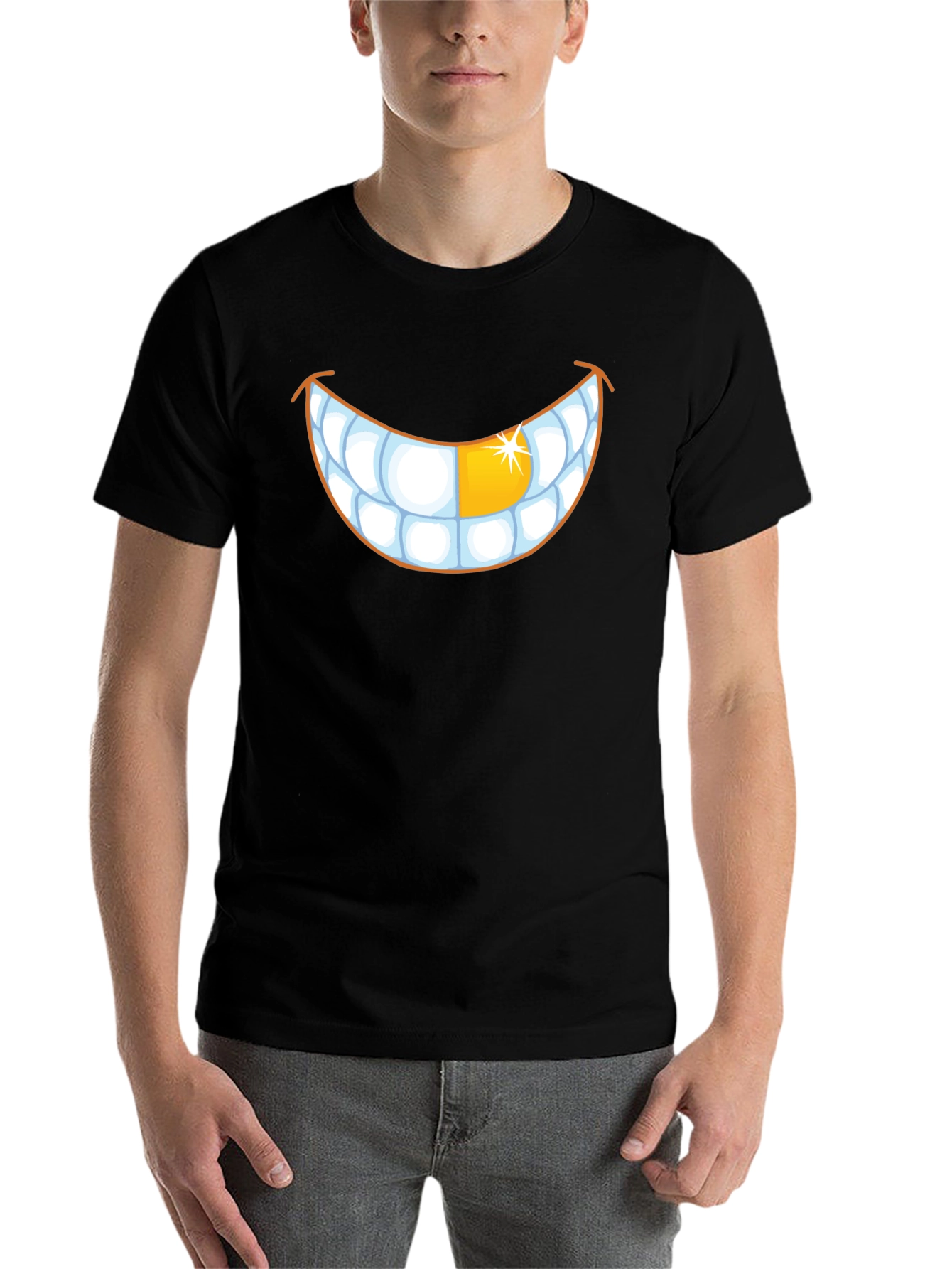 Black Grinning Teeth Graphic Tee - Gold Tooth view 7