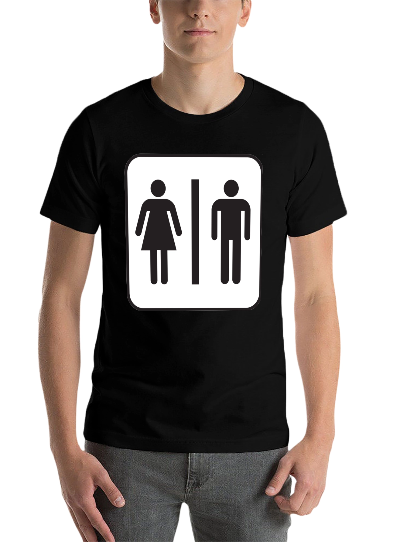 Black Unisex Restroom Sign Graphic Tee - Black Cotton Blend view 7