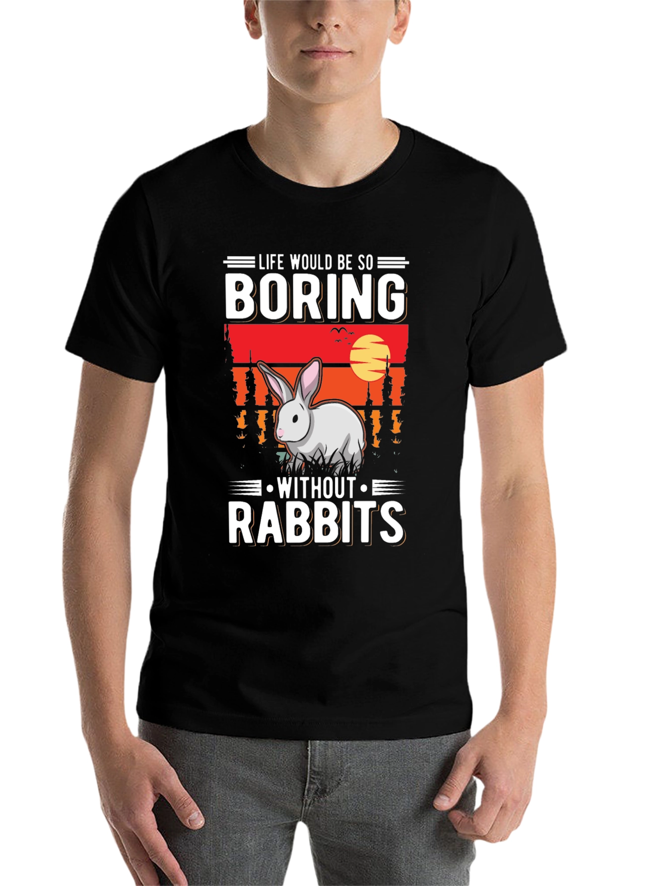 Black Life Would Be So Boring Without Rabbits Black T-Shirt view 7