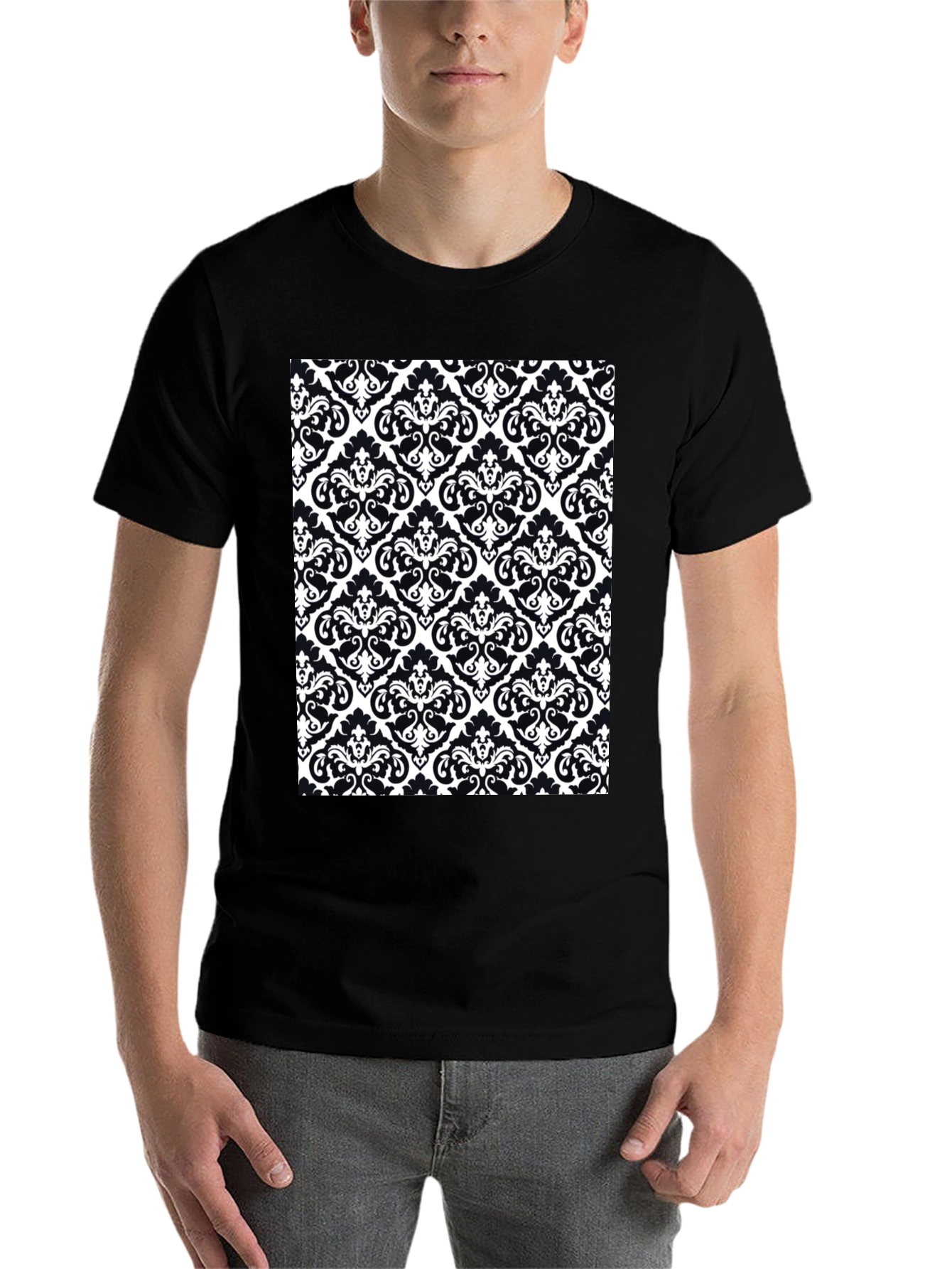Black Stylish Black T-Shirt with Ornate Pattern Print view 7
