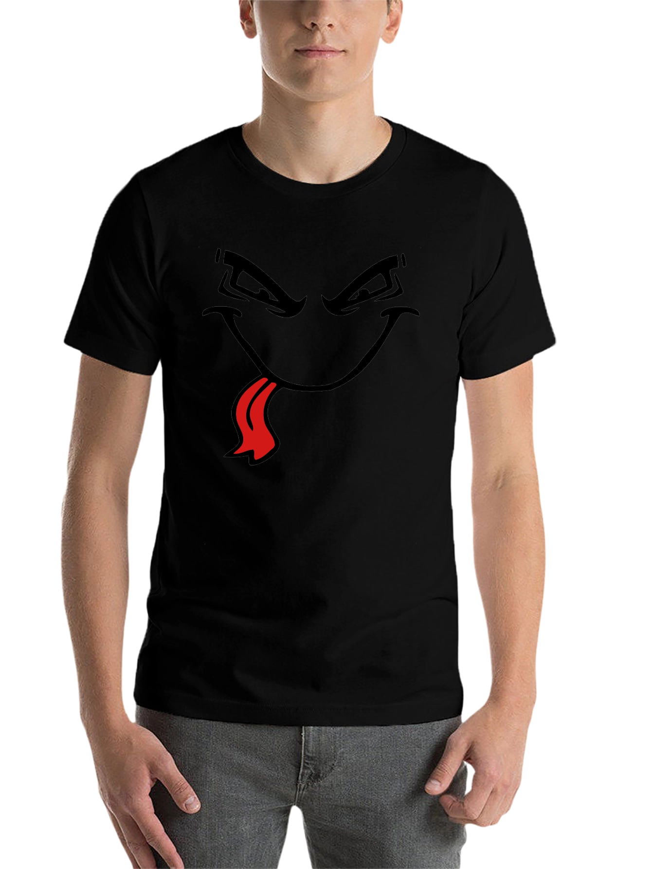 Black Men's Black T-Shirt with Cartoon Face view 7