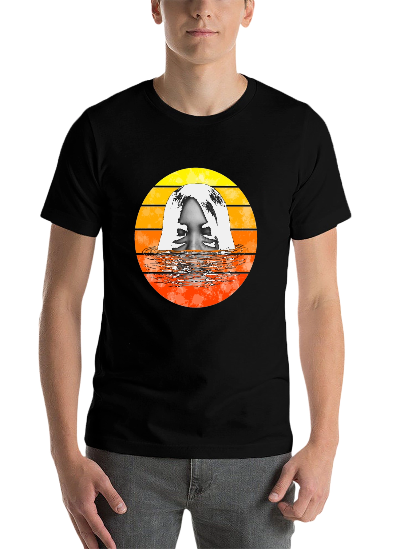 Black Retro Sunset Woman in Water Graphic T-Shirt view 7
