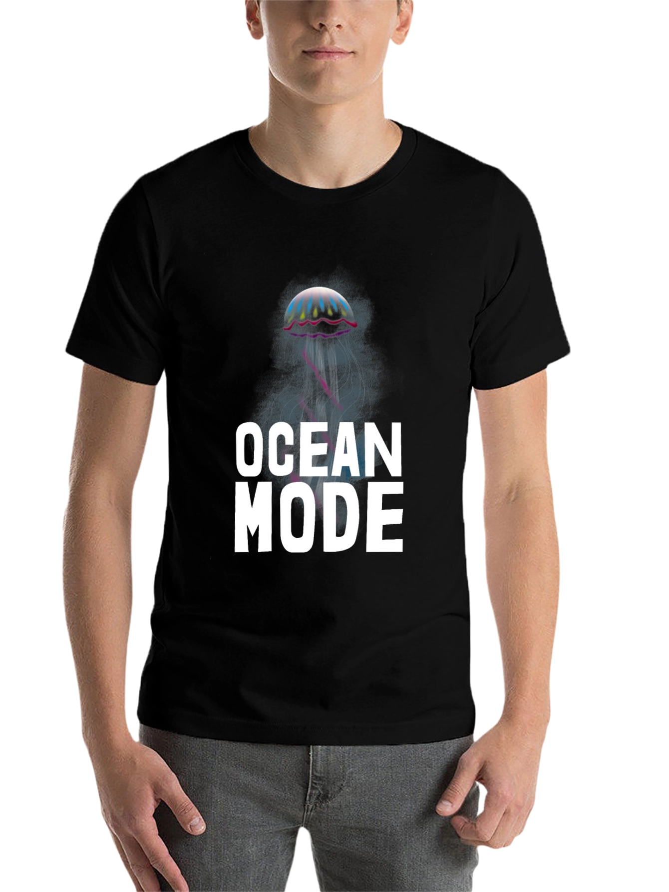 Black Ocean Mode Graphic Tee - Unique Jellyfish Design view 7