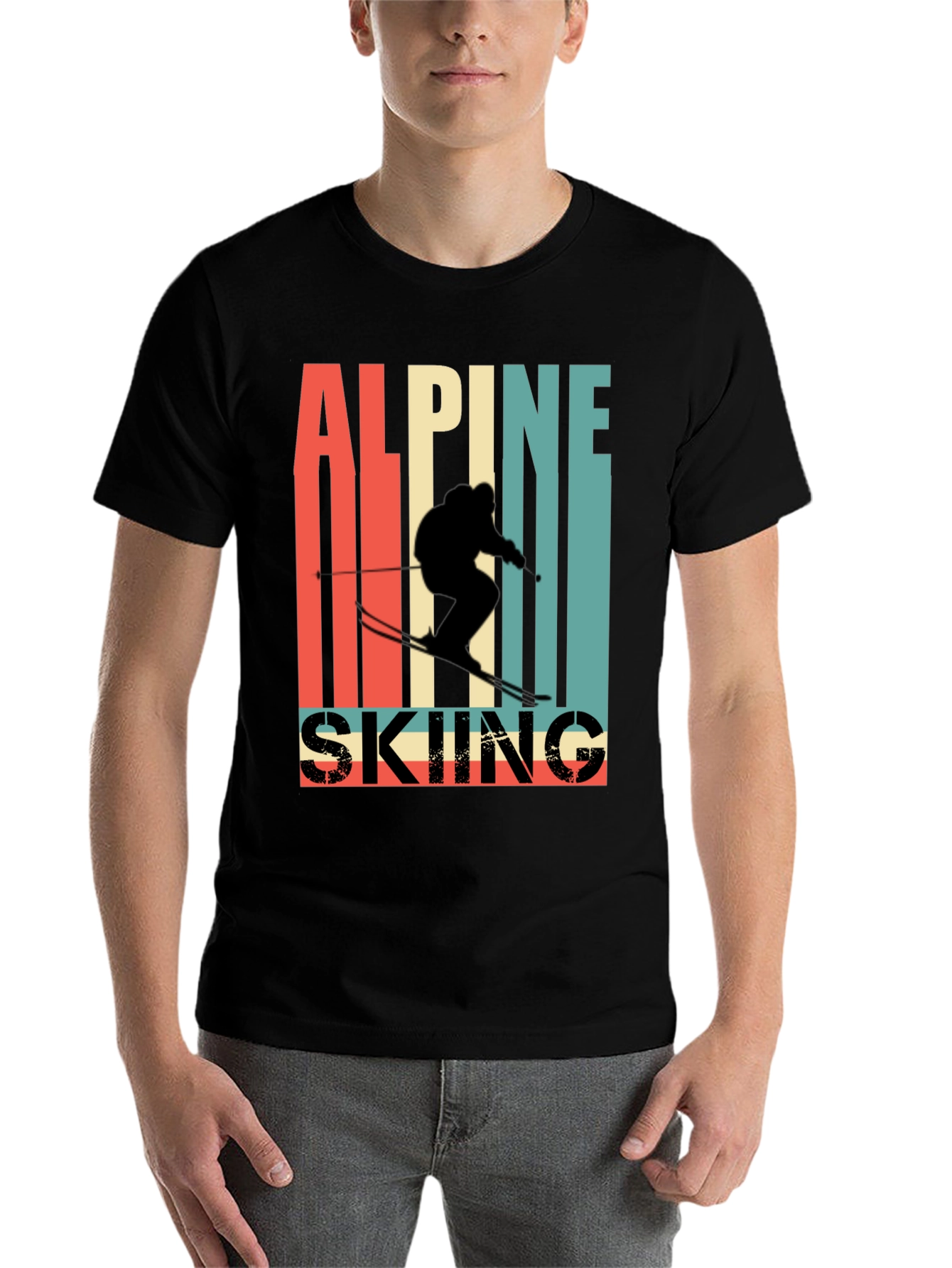 Black Alpine Skiing Retro T-Shirt view 7