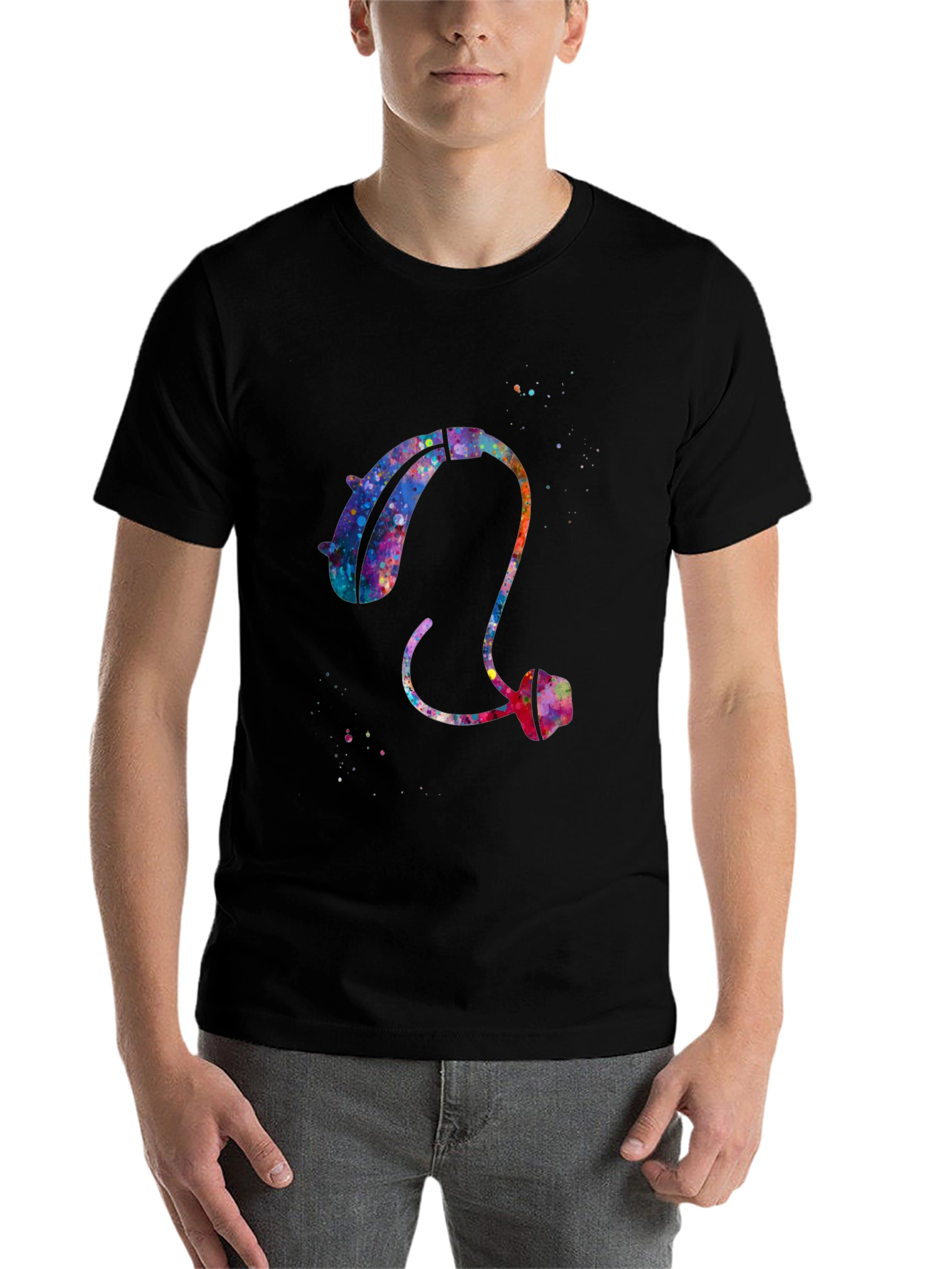 Black Watercolor Hearing Aid Tee - Black view 7