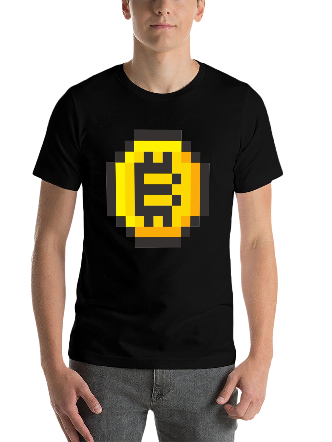 Black Pixel Gold Coin Black Tee - Retro Gaming Shirt view 7