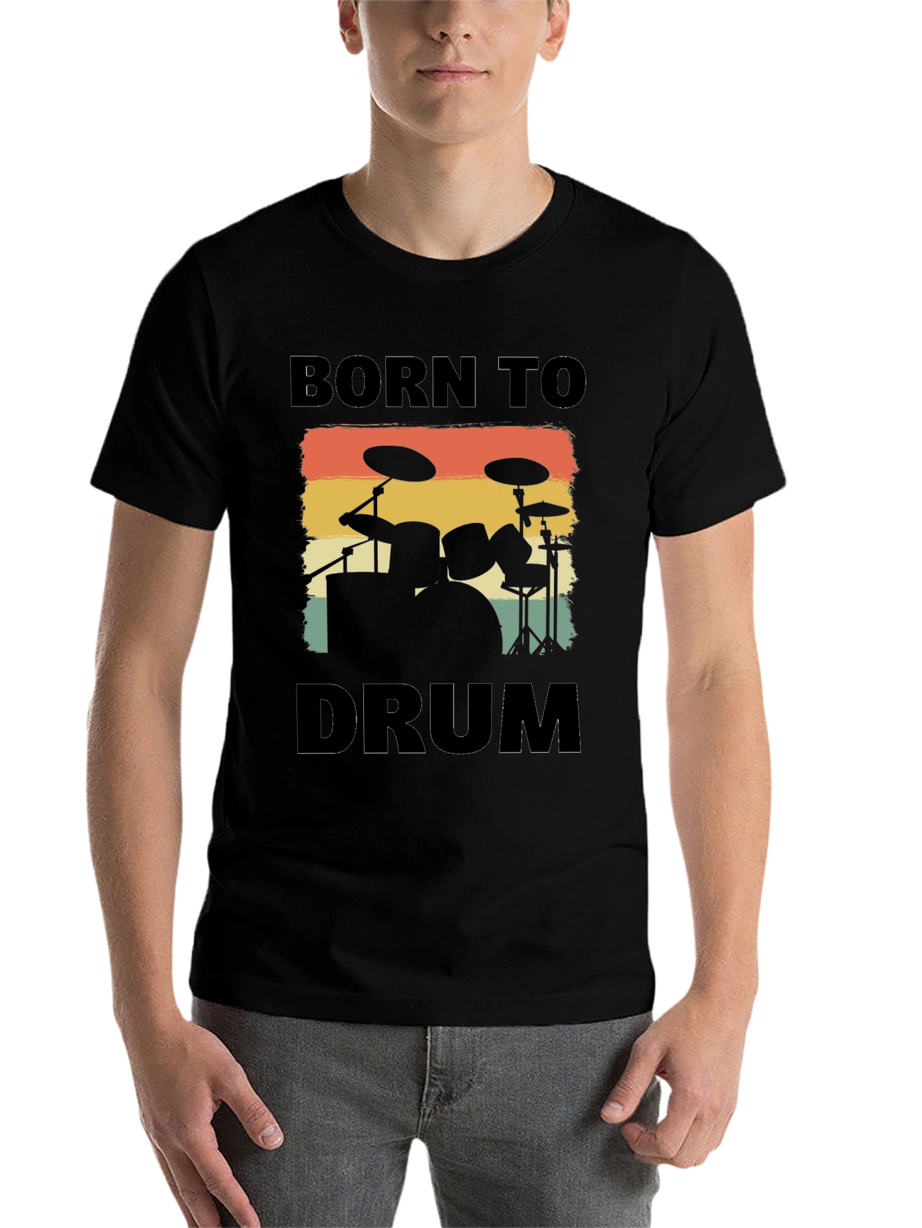 Black Born To Drum Tee - Retro Drumset Graphic T-Shirt view 7