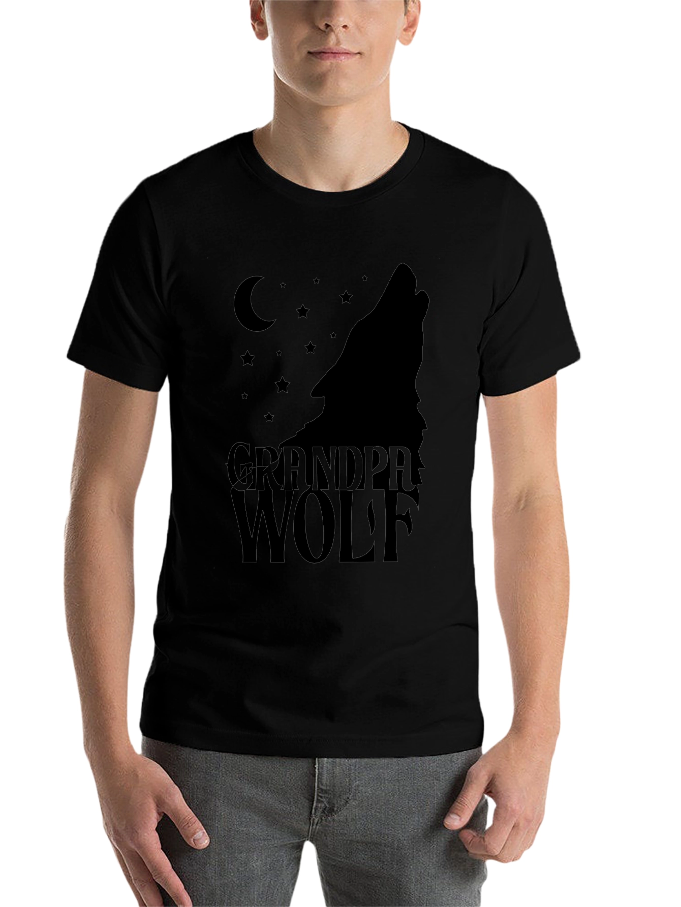 Black Grandpa Wolf T-Shirt - Men's Black Graphic Tee view 7