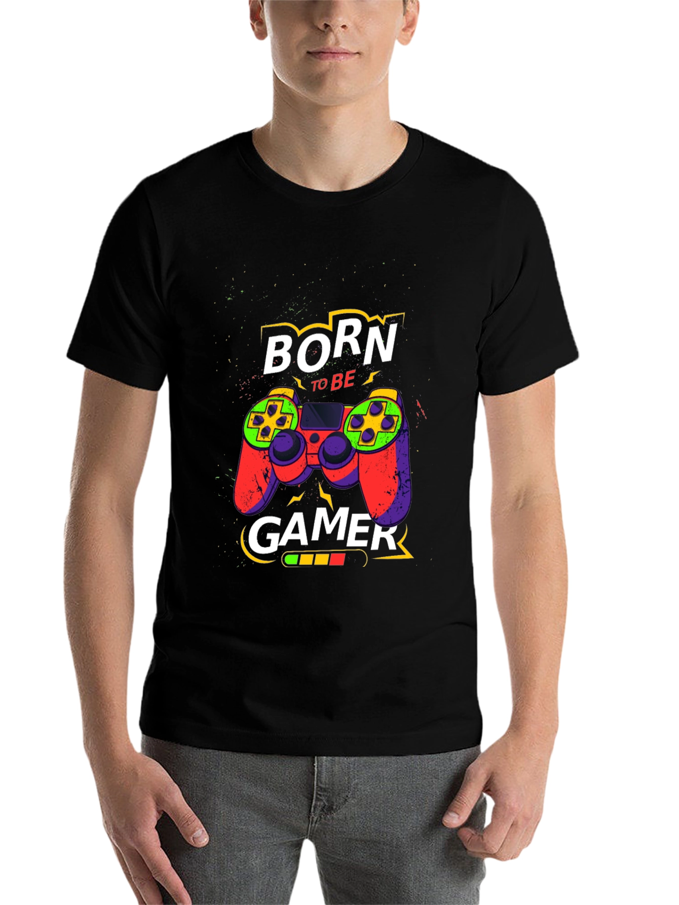 Black Born To Be Gamer Black T-Shirt view 7