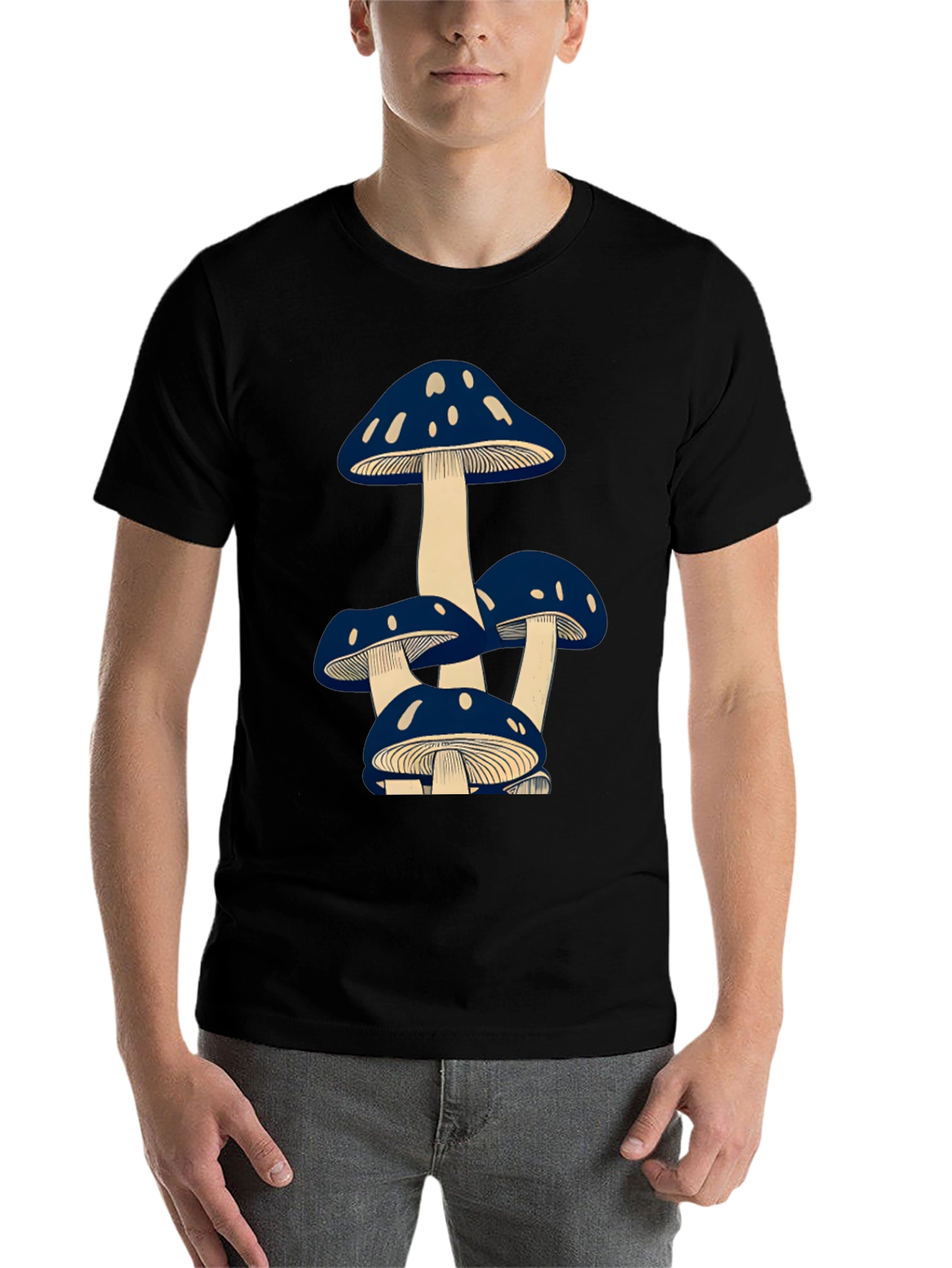 Black Mushroom Graphic Tee - Unisex Black T-Shirt view 7