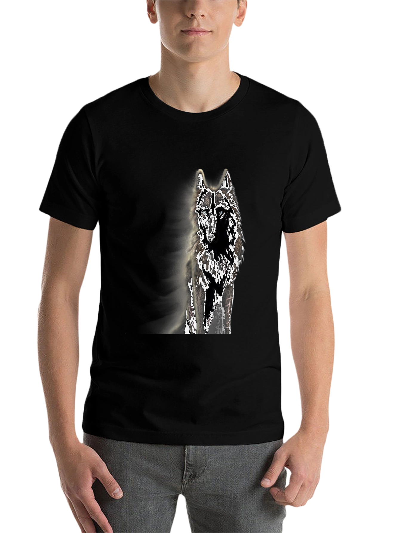 Black Wolf Graphic Tee - Black Cotton Blend T-Shirt view 7