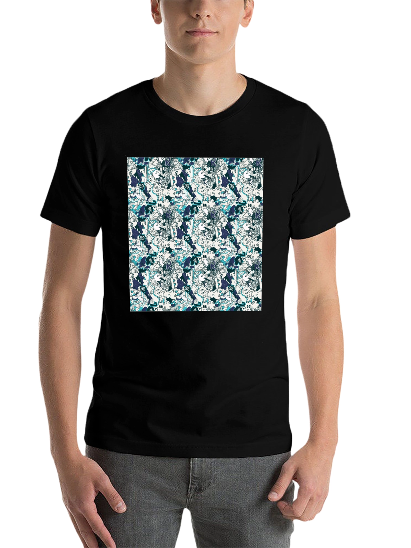 Black Funky Patterned Black T-Shirt view 7
