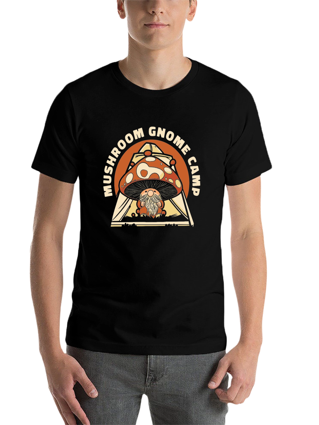 Black Mushroom Gnome Camp Black Graphic Tee view 7
