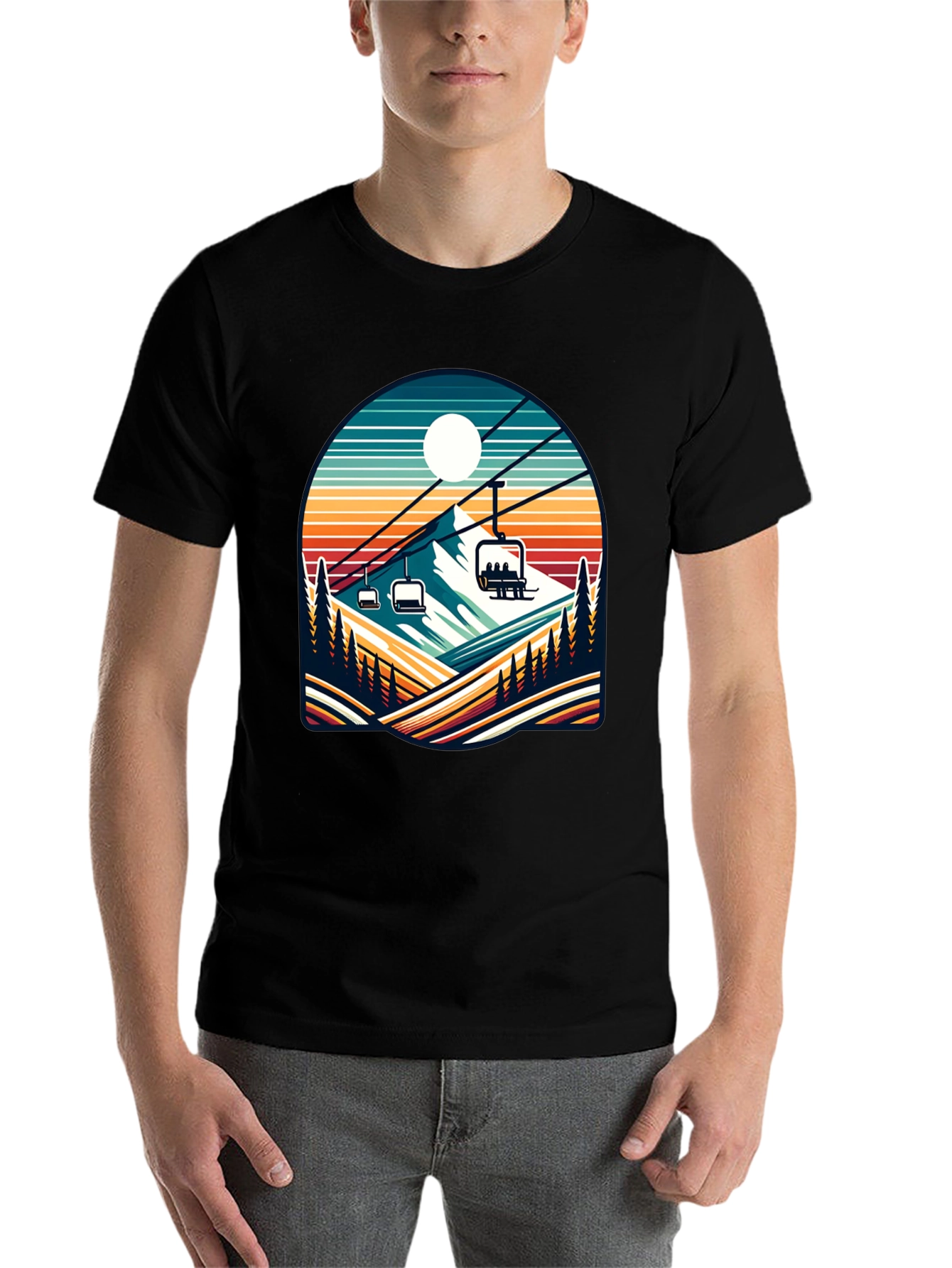 Retro Ski Lift T-Shirt | Mountain Scene Tee - 7