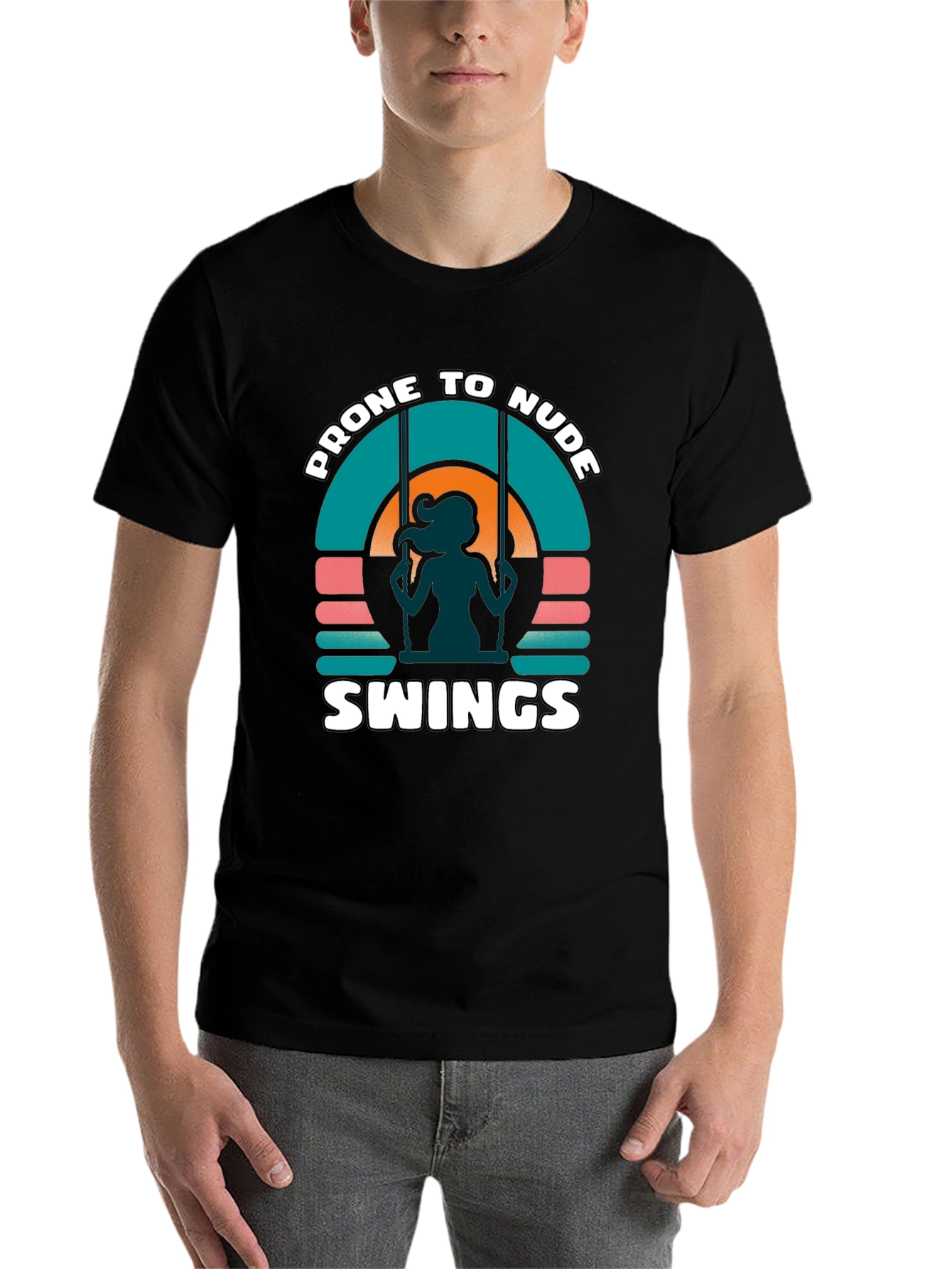 Black Prone To Nude Swings Graphic Tee view 7