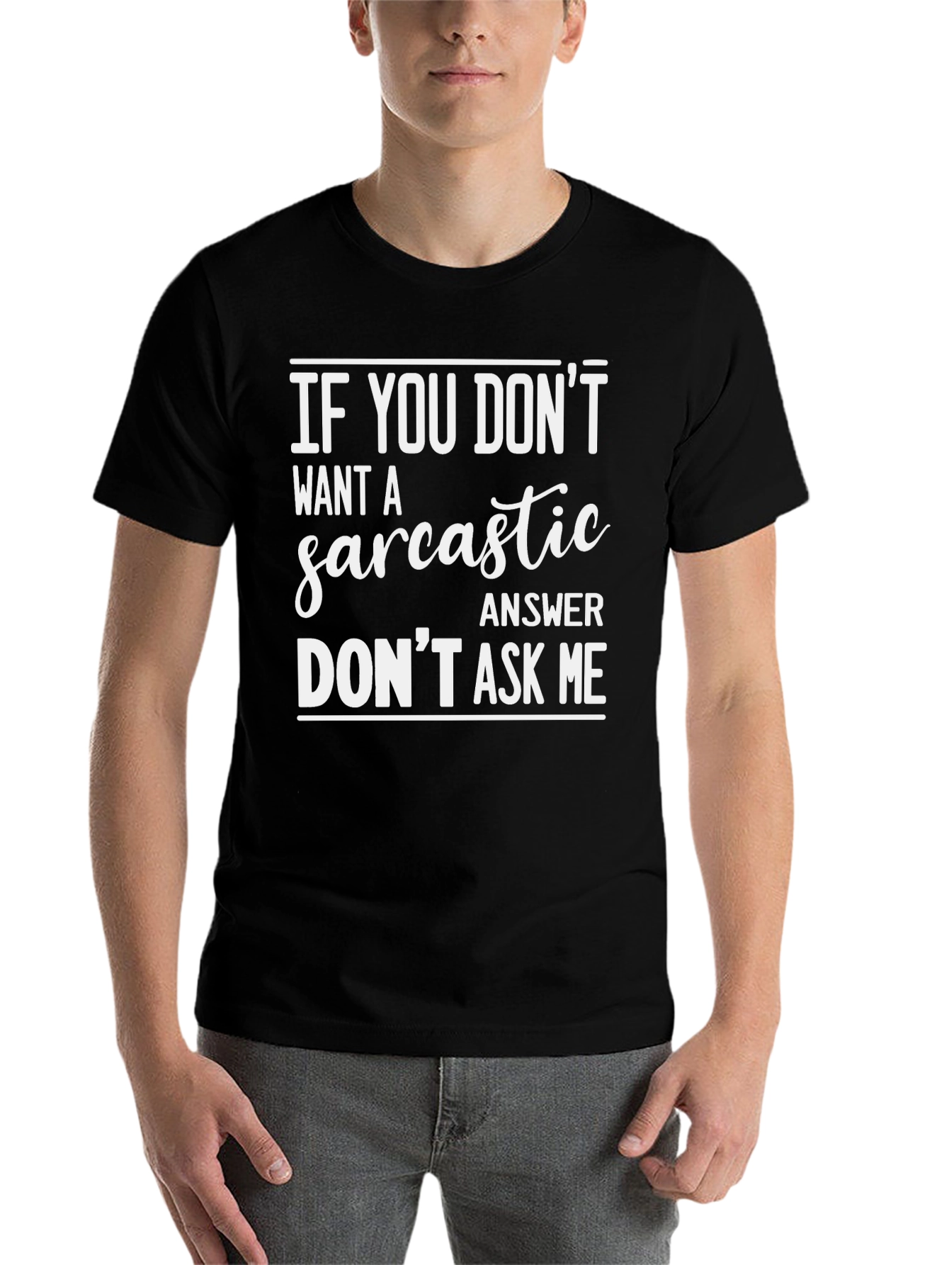 Black Sarcastic Answer Men's Graphic Tee view 7