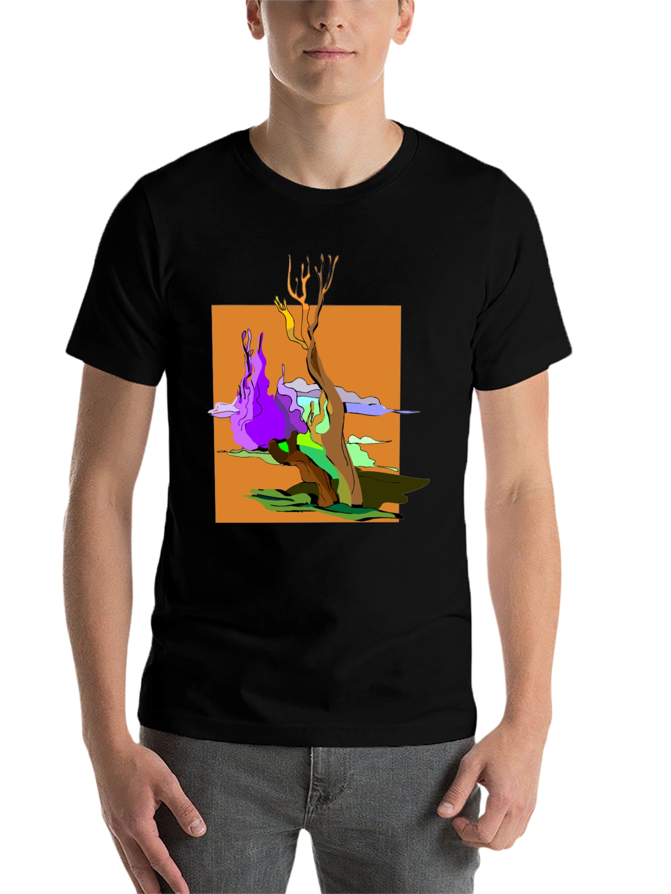 Black Abstract Tree Graphic Black T-Shirt view 7