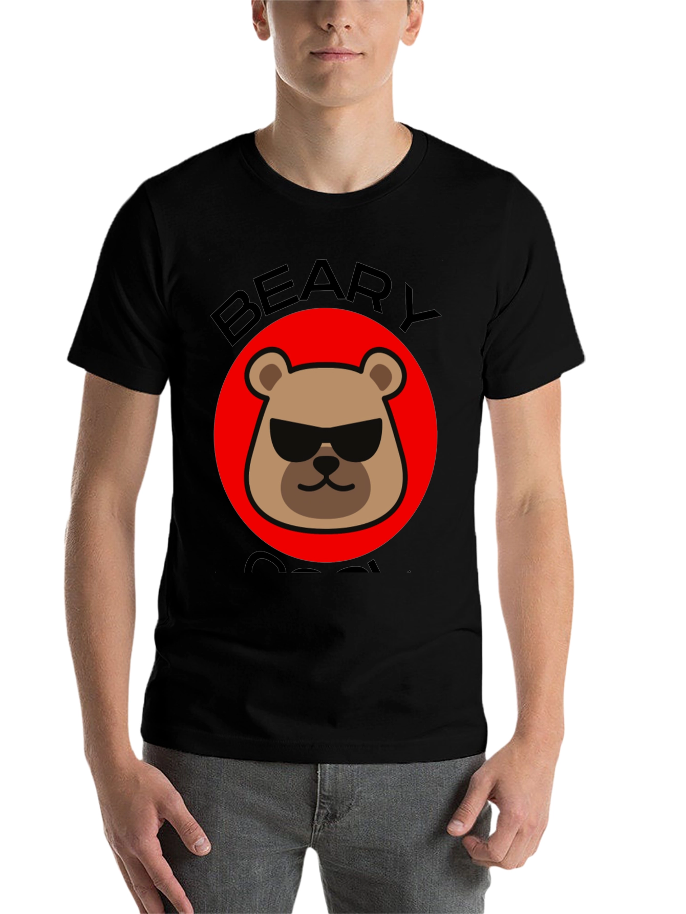Black Beary Cool Graphic T-Shirt - Black Crew Neck Tee view 7