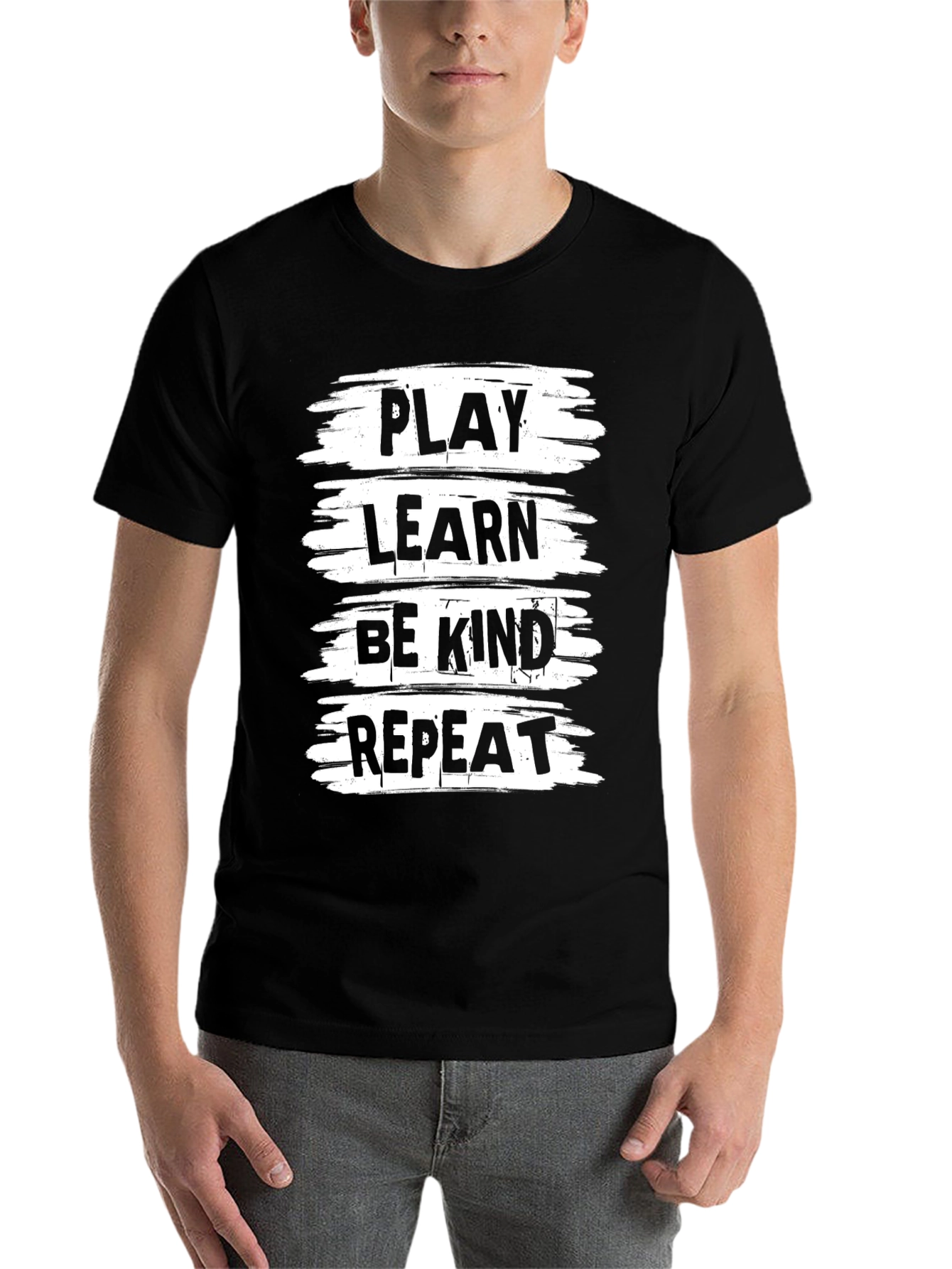 Black Play, Learn, Be Kind, Repeat Black T-Shirt view 7