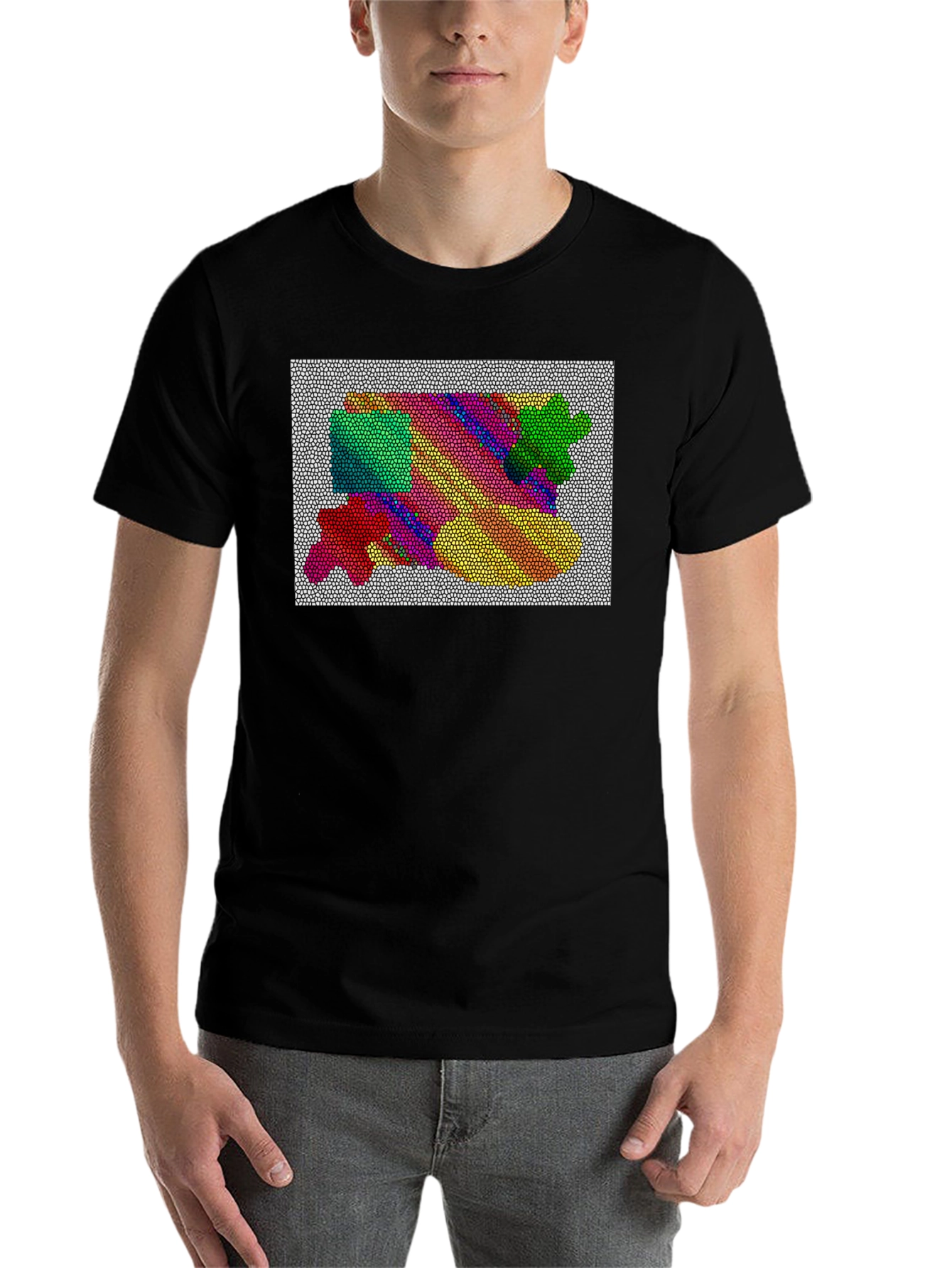 Black Abstract Mosaic Graphic Tee - Artistic Black T-Shirt view 7