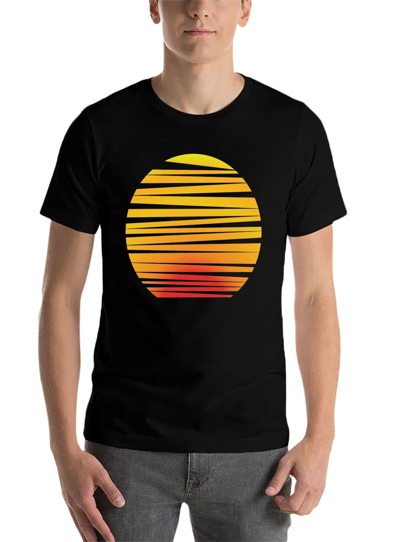 Black Retro Sunset Graphic Tee - Black Cotton T-Shirt view 7