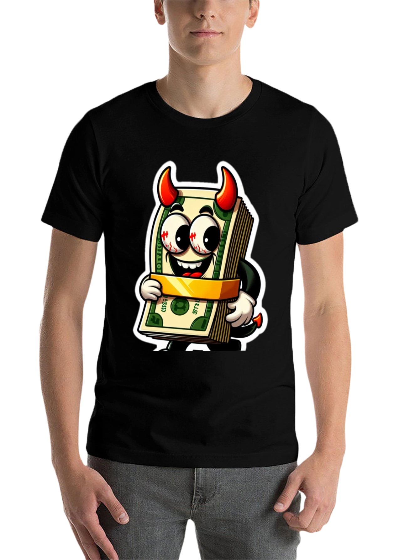 Black Money Devil Graphic Tee - Cartoon Cash Shirt view 7