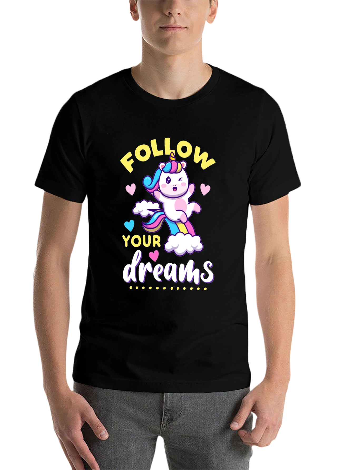 Black Follow Your Dreams Unicorn Graphic Tee view 7