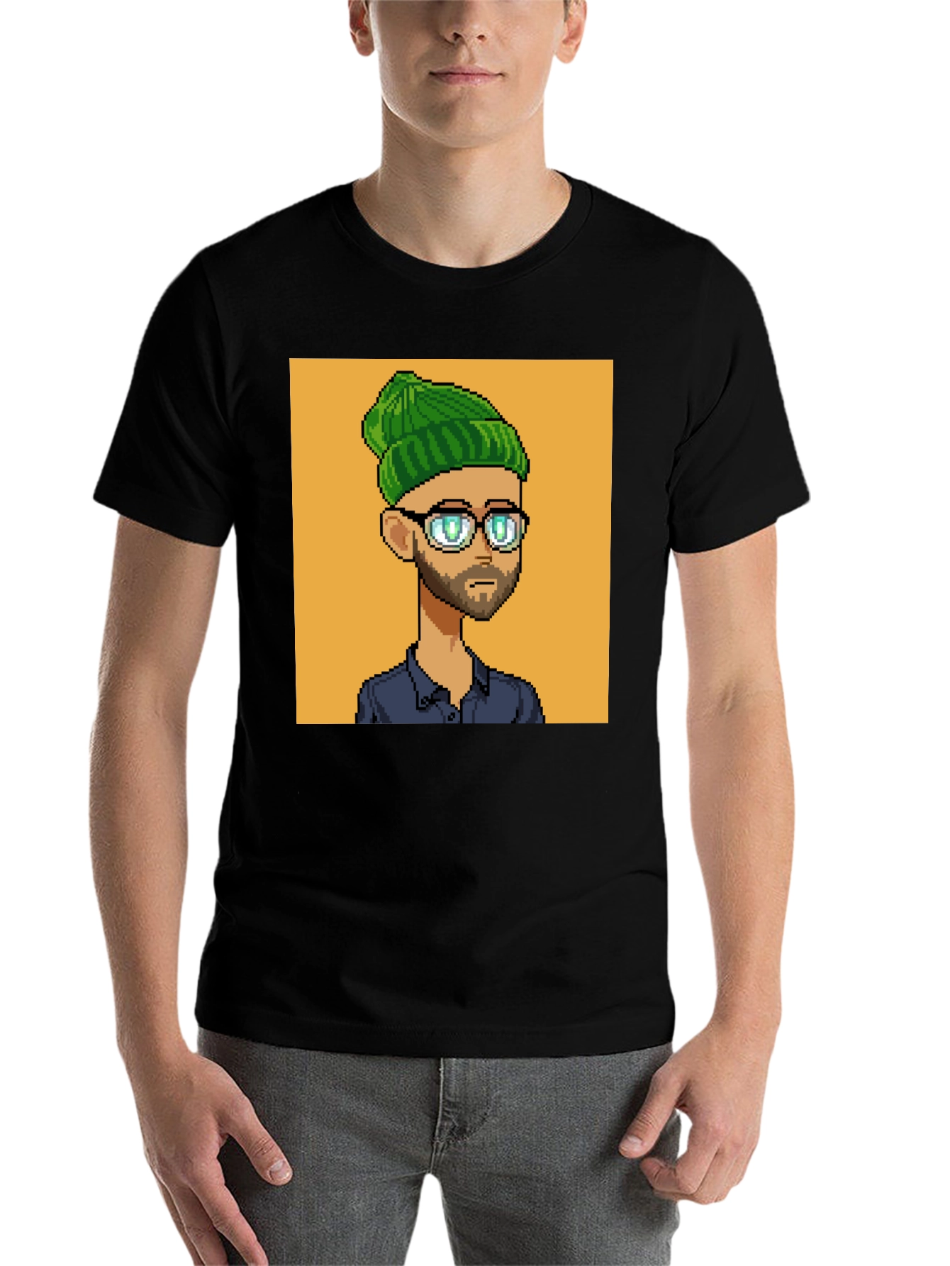 Black Pixel Art Portrait Black T-Shirt view 7