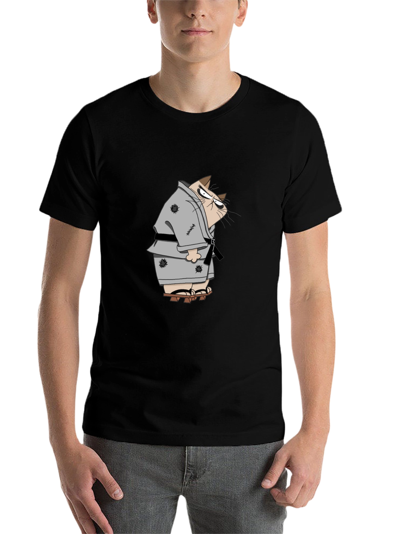 Black Grumpy Karate Cat T-Shirt view 7