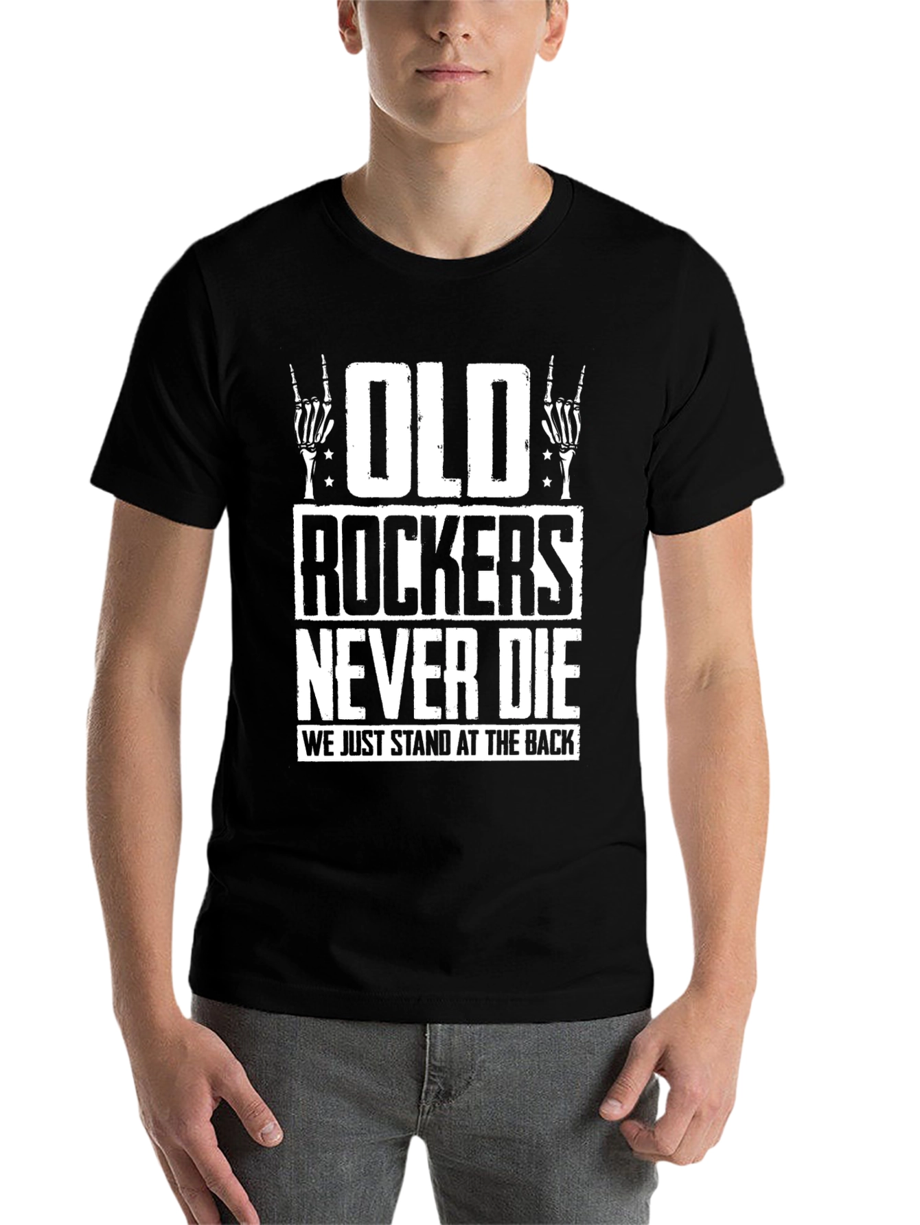 Black Old Rockers Never Die Graphic T-Shirt view 7