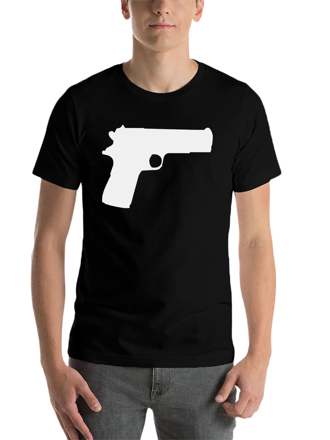 Black Pistol Graphic Tee - Black Cotton T-Shirt view 7