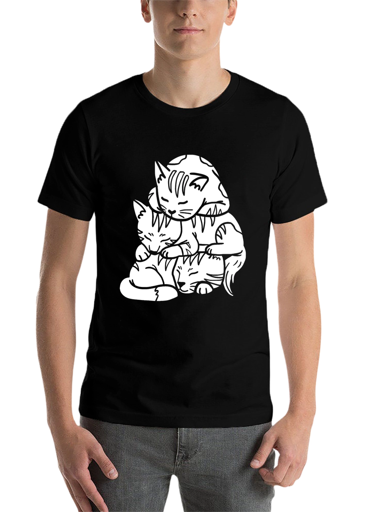 Black Cute Cats Graphic T-Shirt view 7