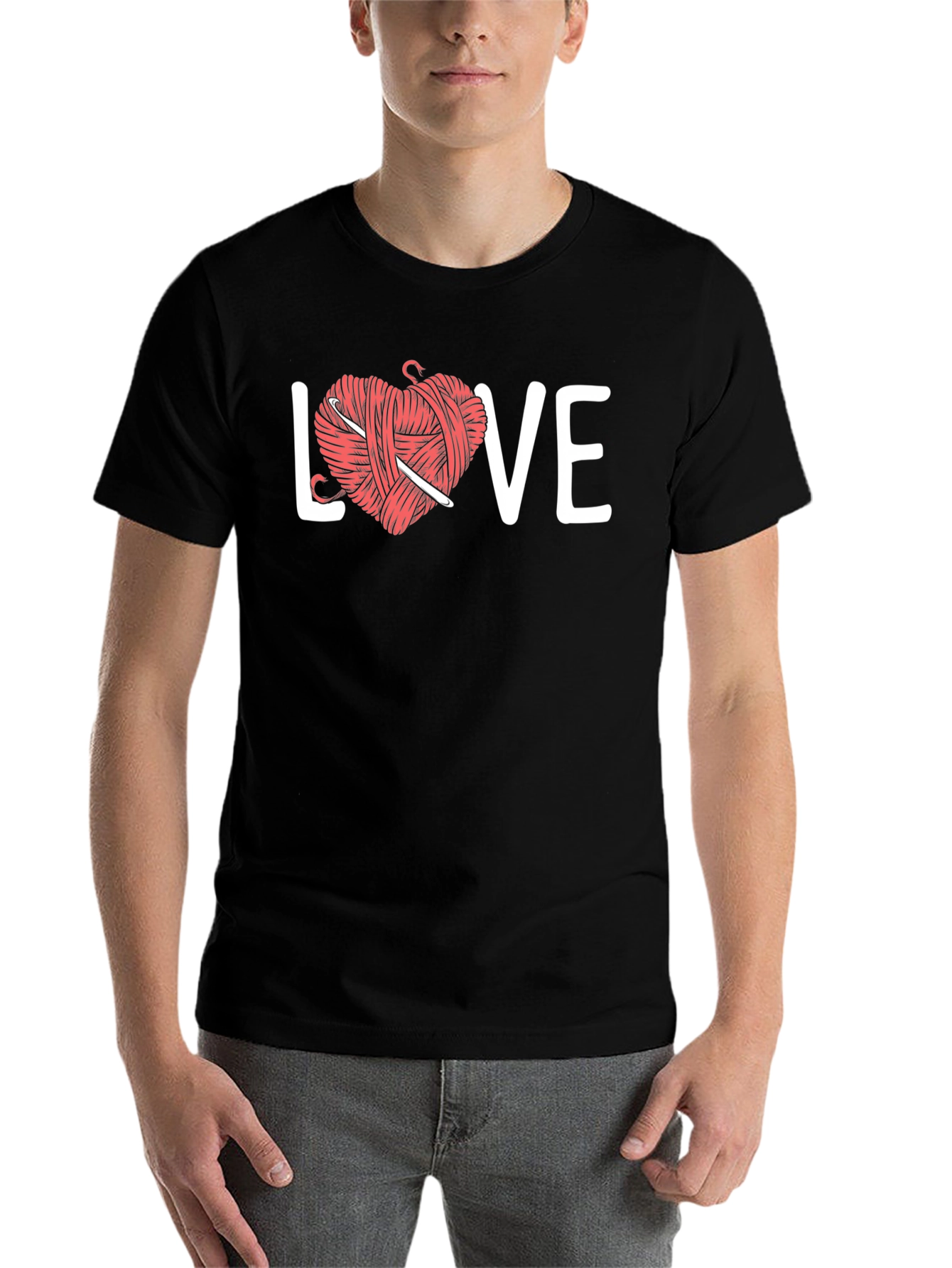 Black Crochet Love T-Shirt - Yarn Heart Graphic Tee view 7