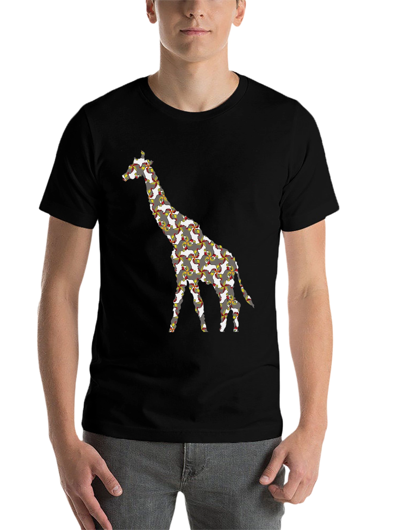 Black Giraffe Chicken T-Shirt - Quirky Animal Print Tee view 7
