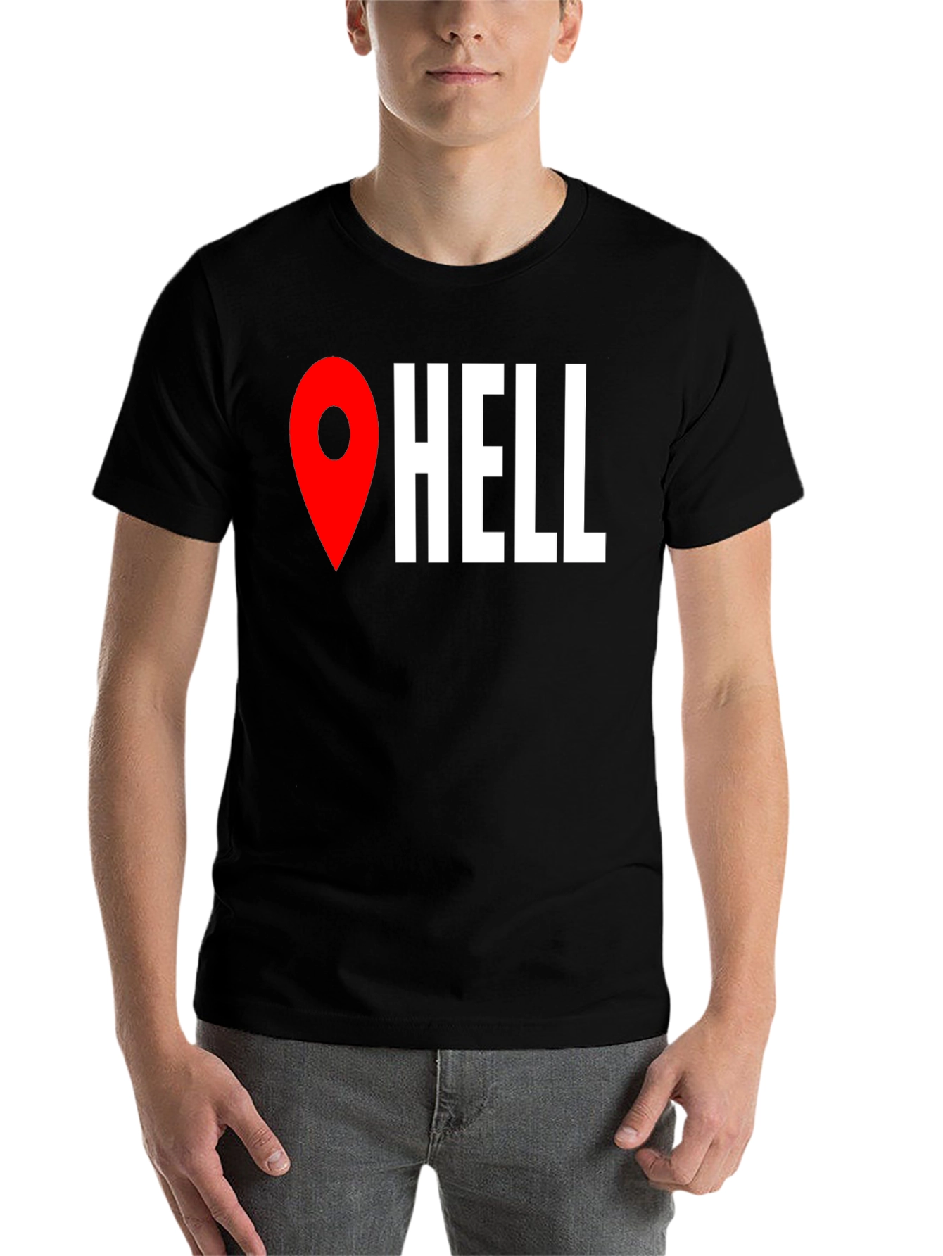 Black Funny Hell Location Pin T-Shirt view 7