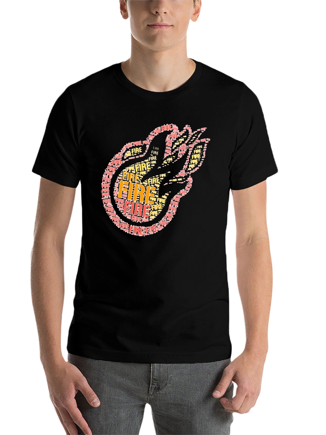 Black Fire Word Art Graphic Tee - Trendy Black T-Shirt view 7