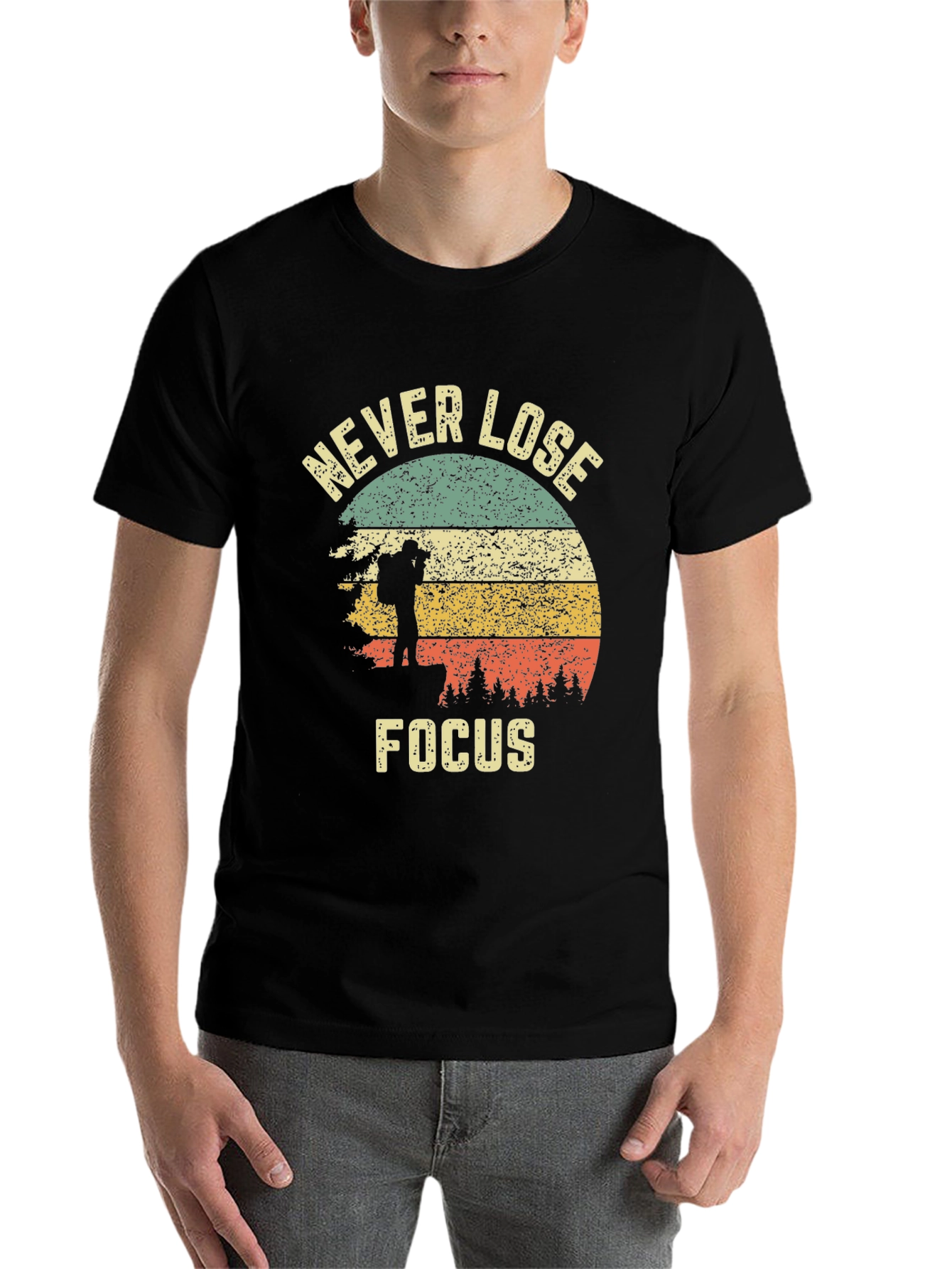 Black Never Lose Focus Retro Graphic Tee view 7