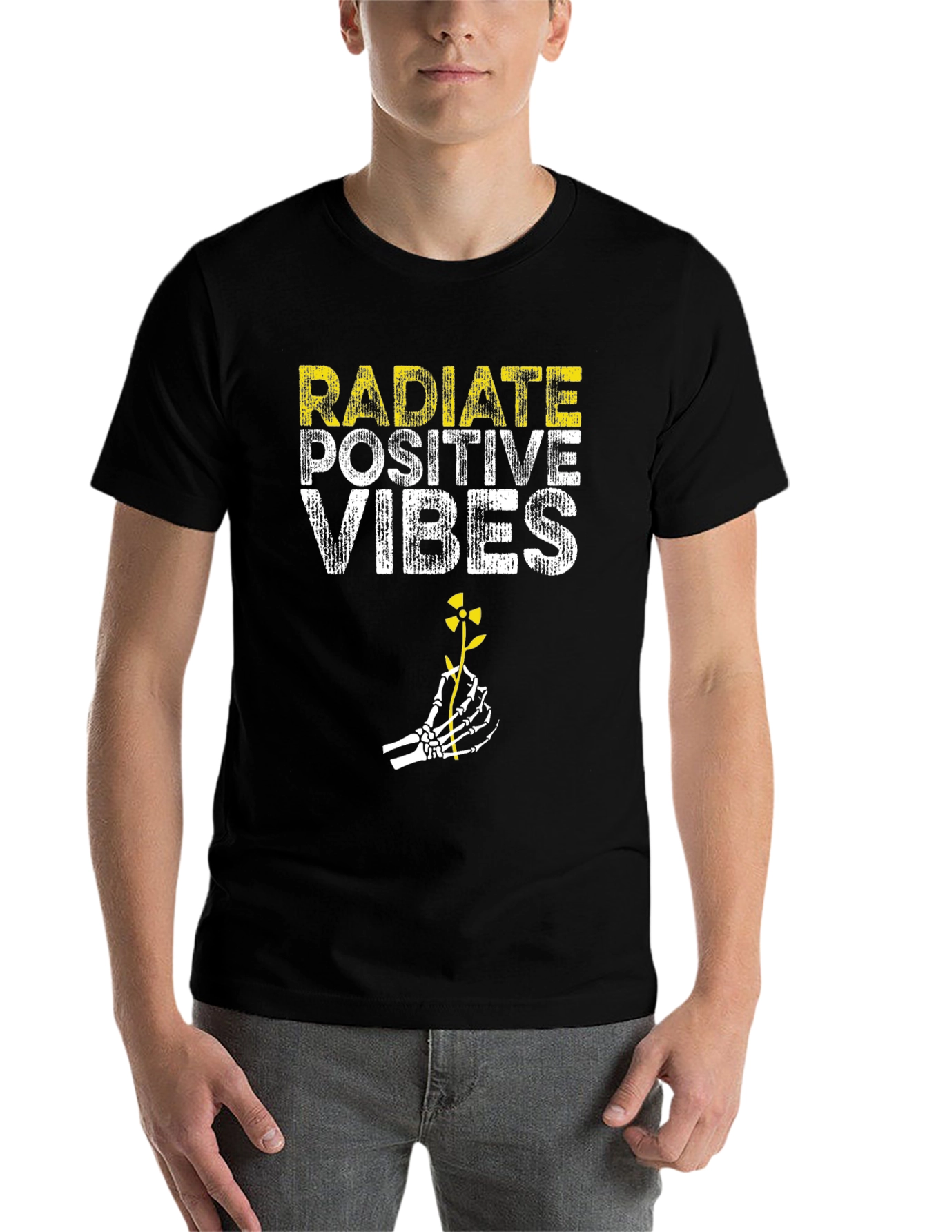 Black Radiate Positive Vibes Black Graphic T-Shirt view 7
