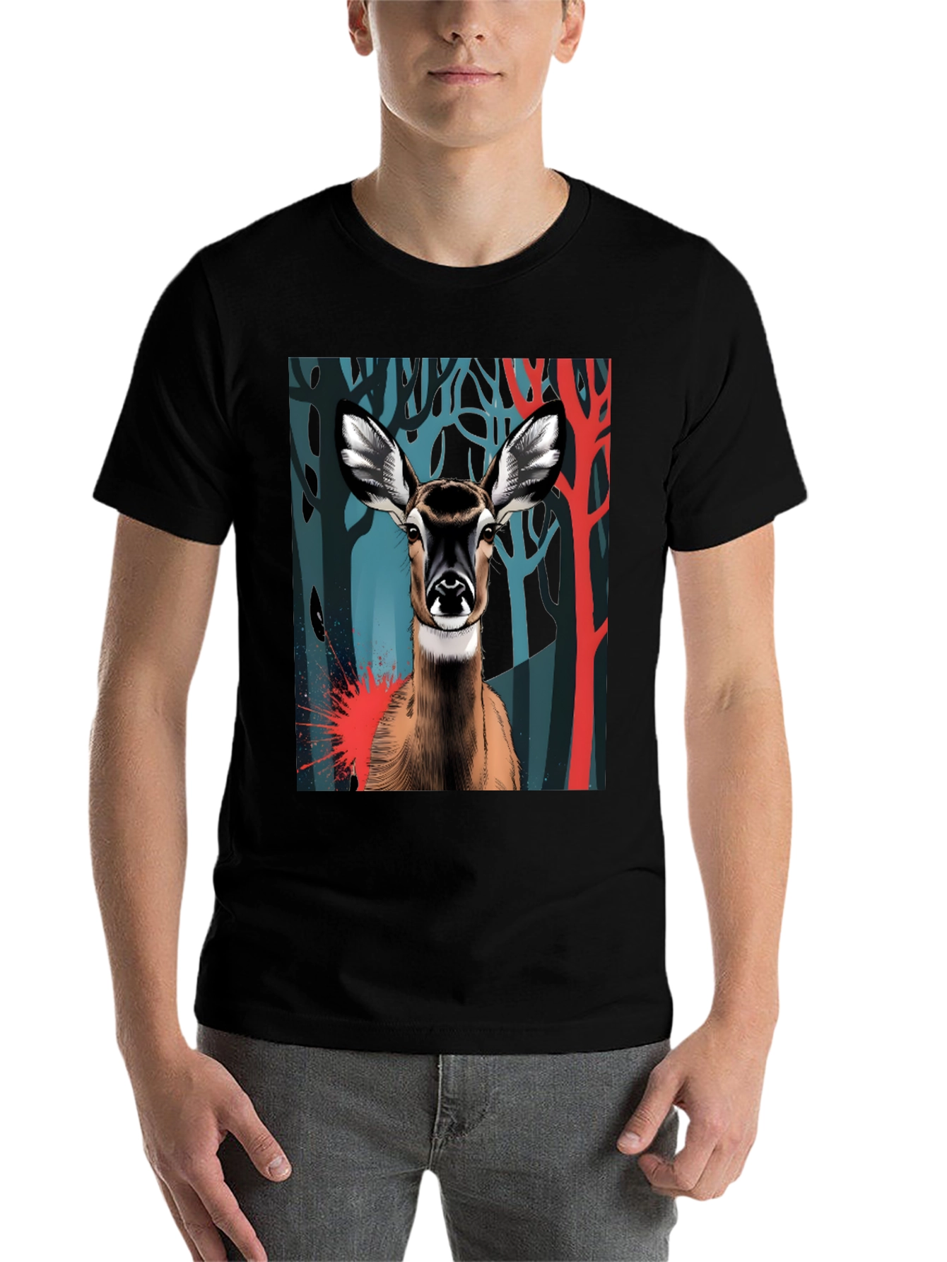 Black Deer Graphic Tee - Black Cotton Blend view 7