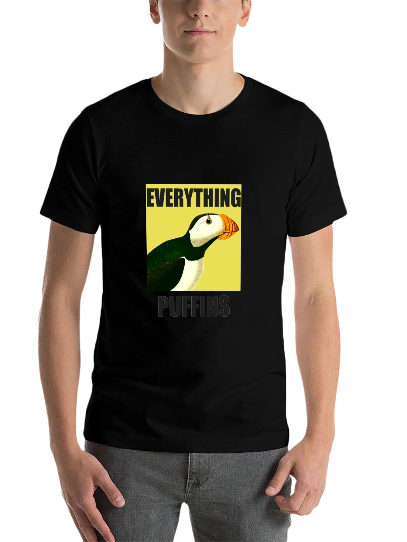Black Everything Puffin Graphic Tee - Black Cotton T-Shirt view 7
