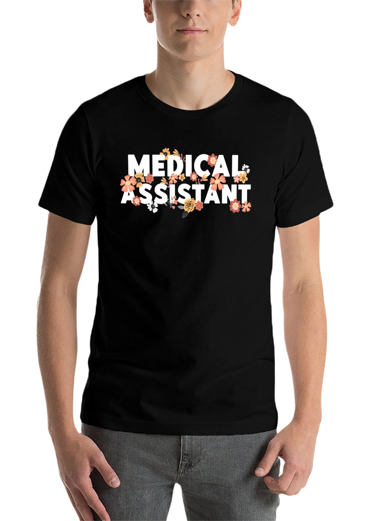 Black Medical Assistant Floral T-Shirt view 7