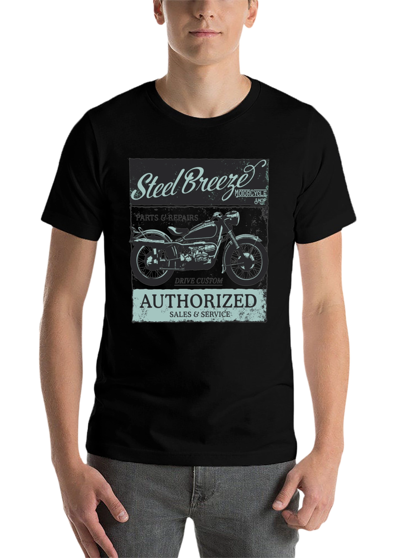 Black Steel Breeze Motorcycle T-Shirt - Vintage Style view 7