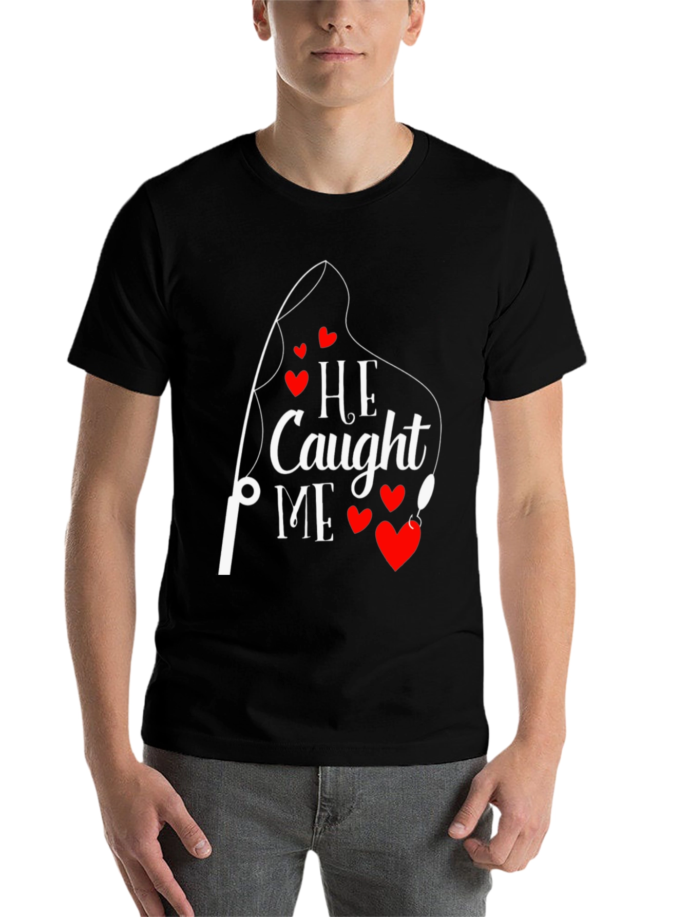 Black He Caught Me Fishing T-Shirt Valentine's Day Gift view 7
