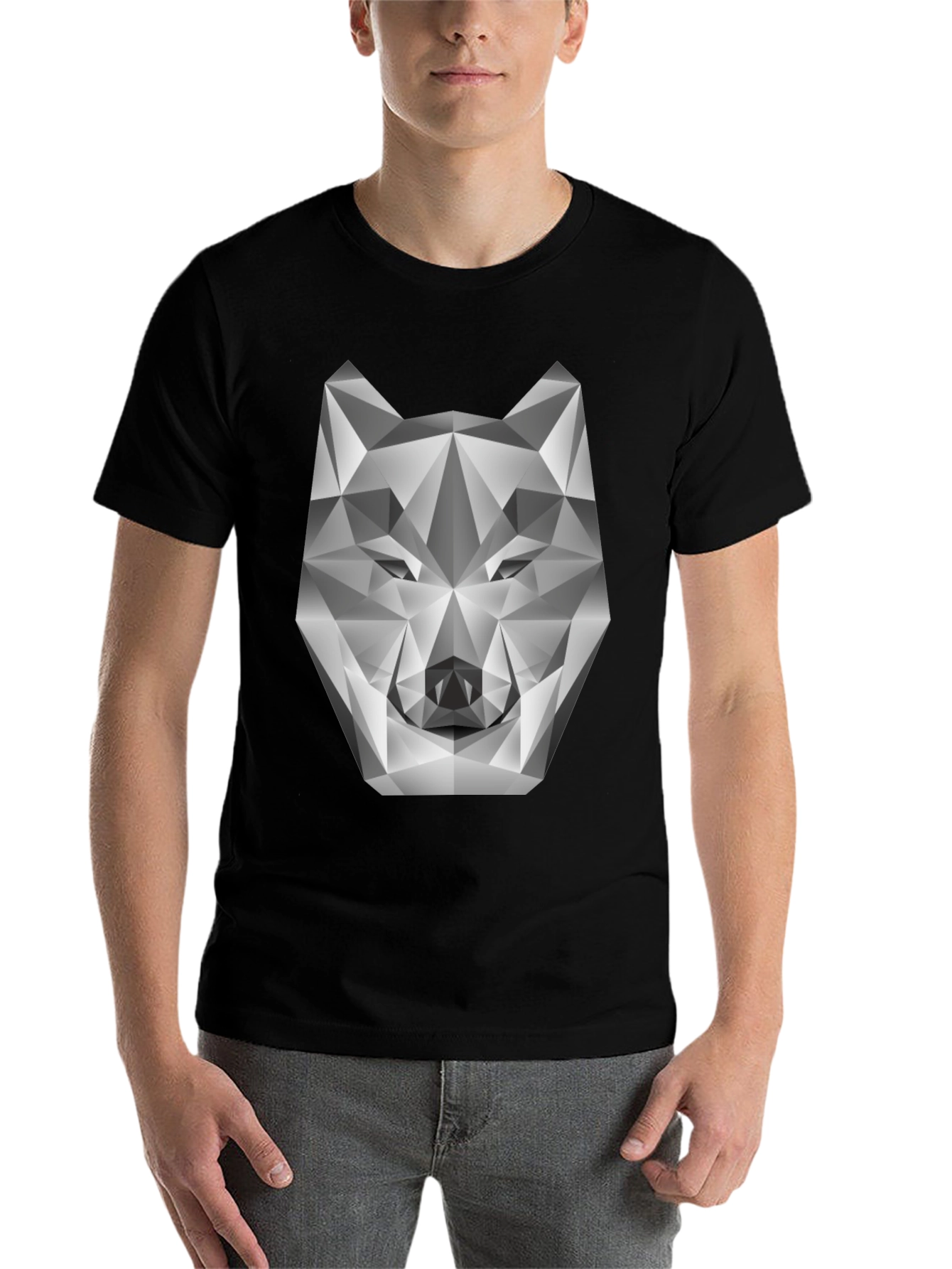 Black Geometric Wolf Head Graphic Tee - Modern Style view 7